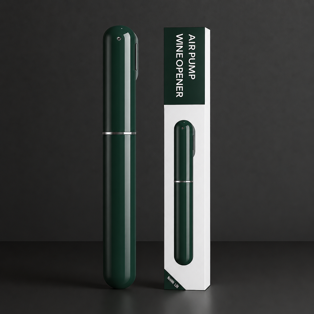 AeroPop wijnopener in groen naast de doos